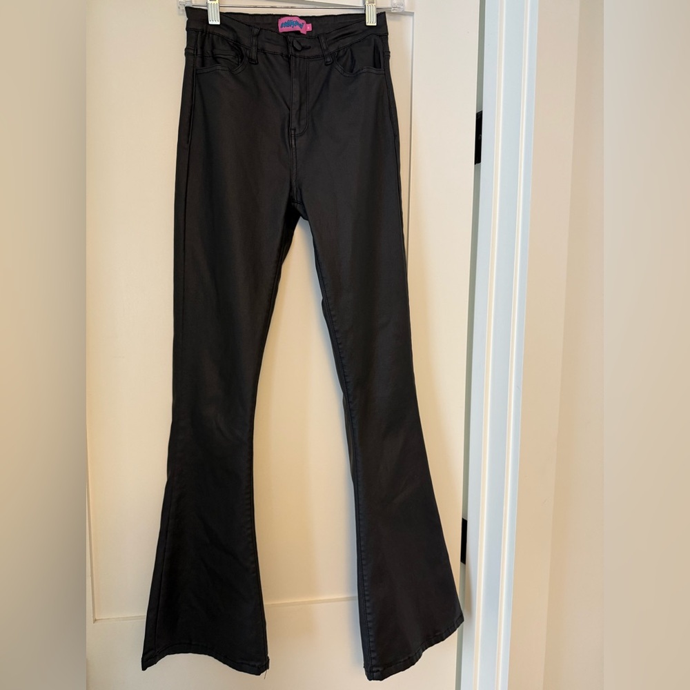 Medium Edikted Black Leather Flare Pants